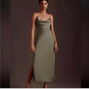 Sachin + Babi Charmeuse Satin Cali Cowl Neck Midi Slip Dress Moss sage Green 6